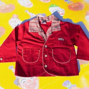 Vintage Red Toddler Jacket with Plaid Collar